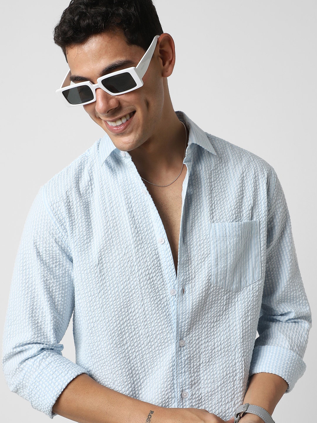 

VASTRADO Classic Striped Slim Fit Cotton Printed Casual Shirt, Blue