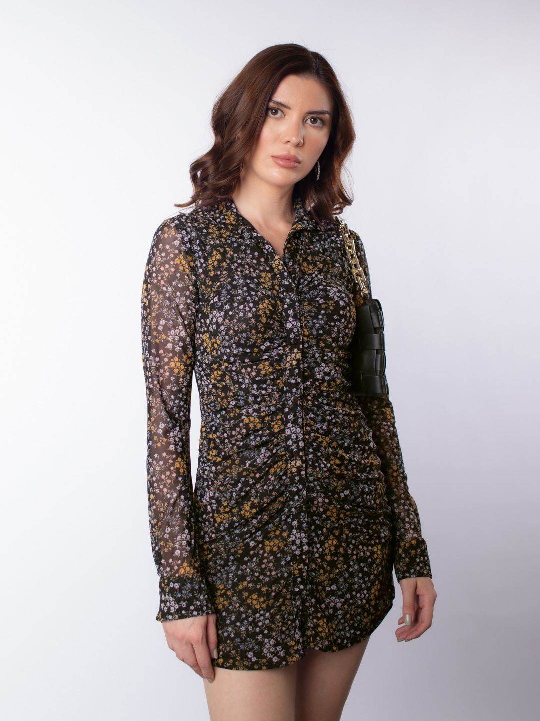 

Stylecast X Hersheinbox Floral Print Shirt Mini Dress, Black