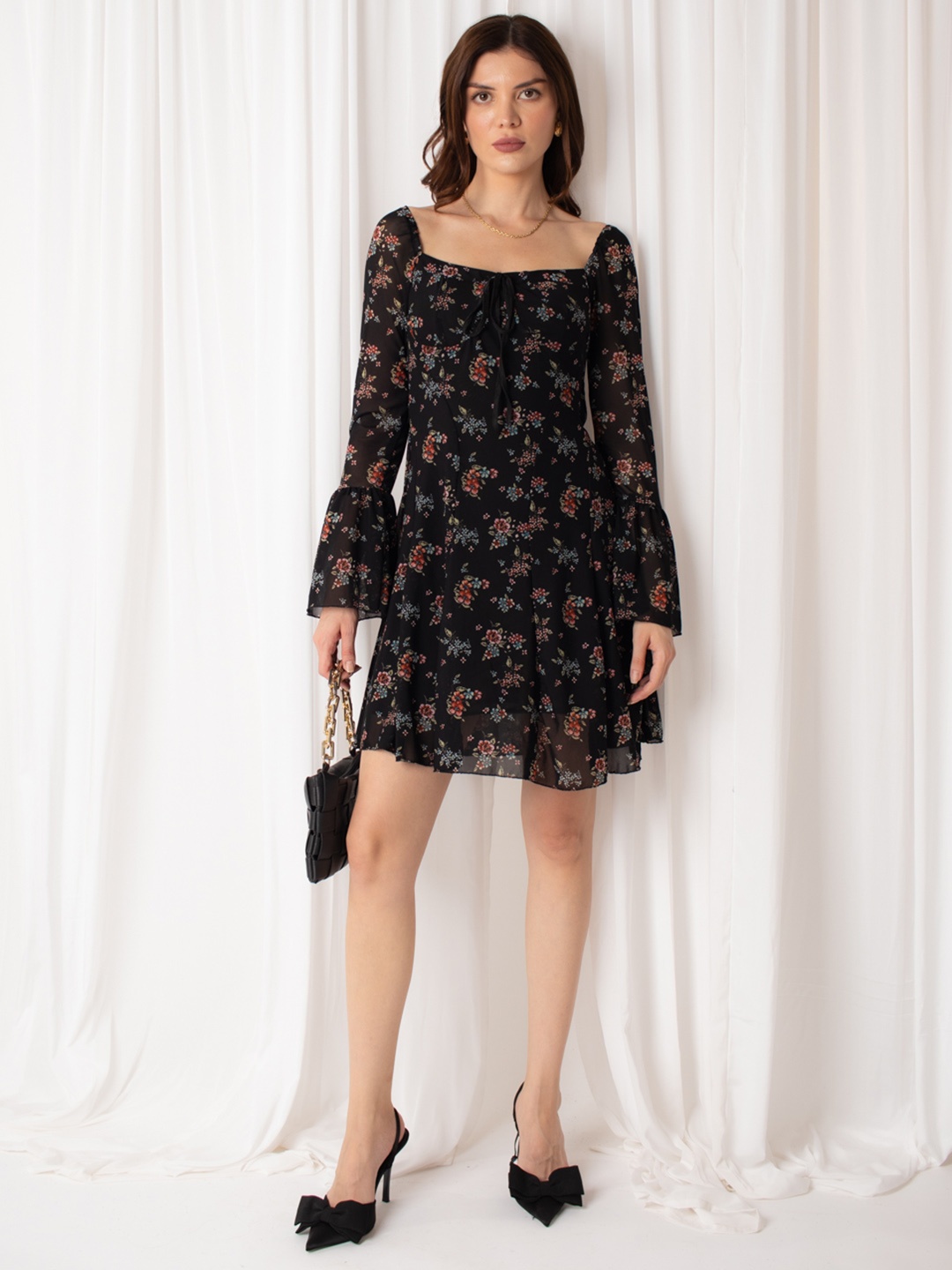 

Stylecast X Hersheinbox Floral Print Mesh A-Line Mini Dress, Black