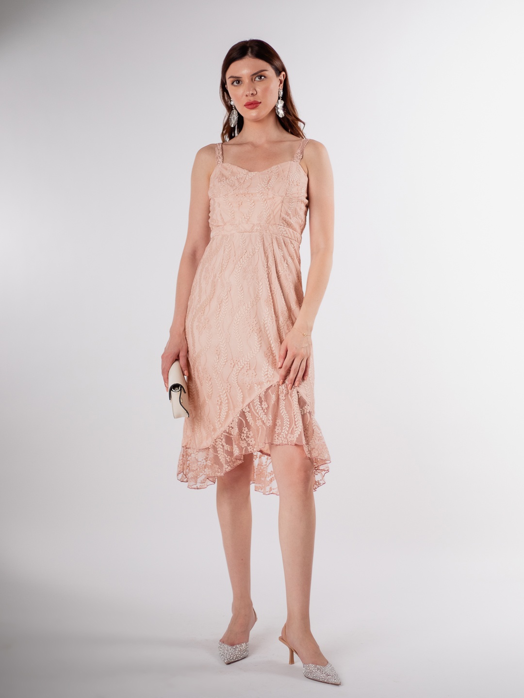 

Stylecast X Hersheinbox Ruffled Lace A-Line Dress, Peach