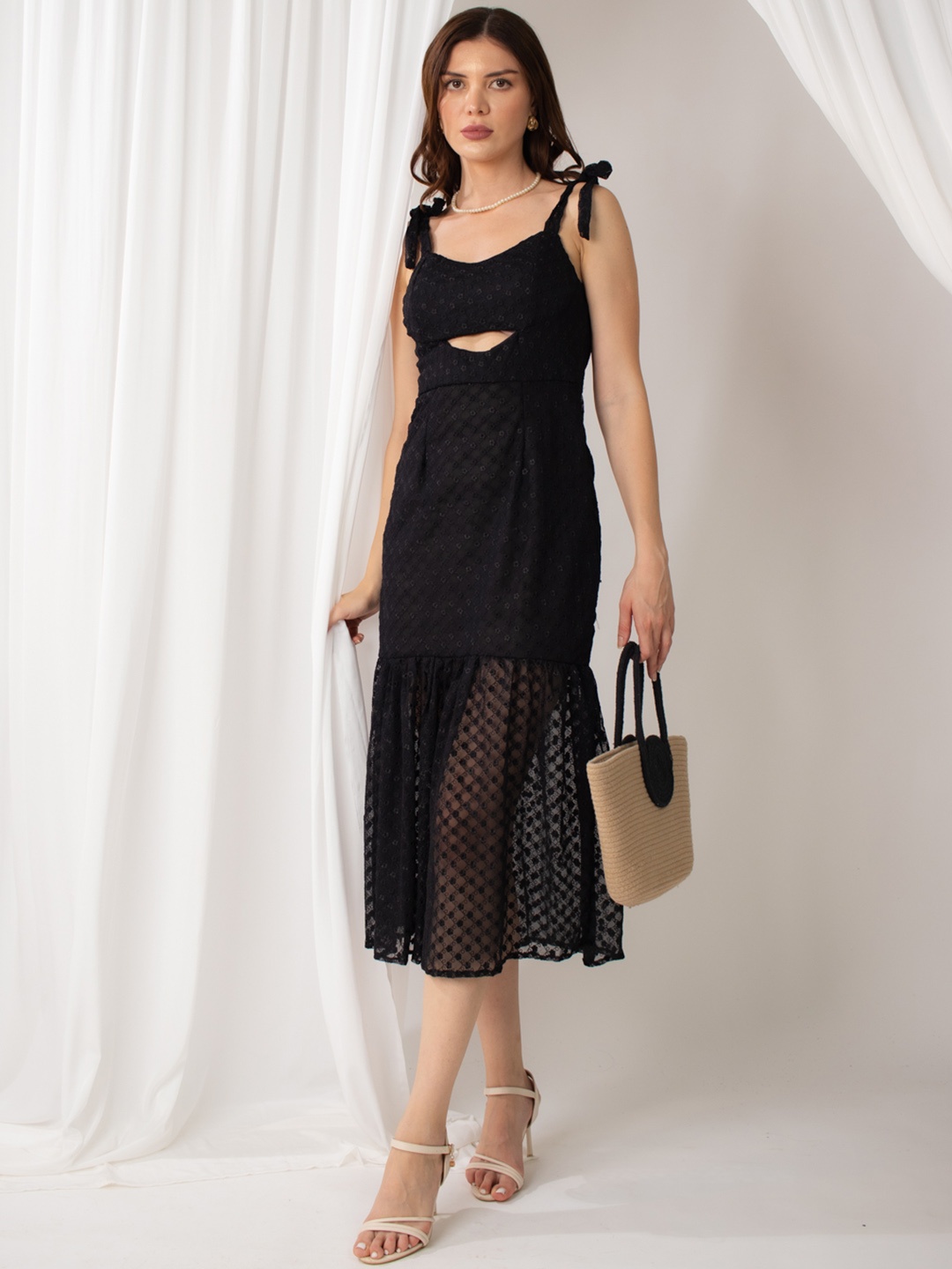 

Stylecast X Hersheinbox Floral Embroidered Drop-Waist Midi Dress, Black