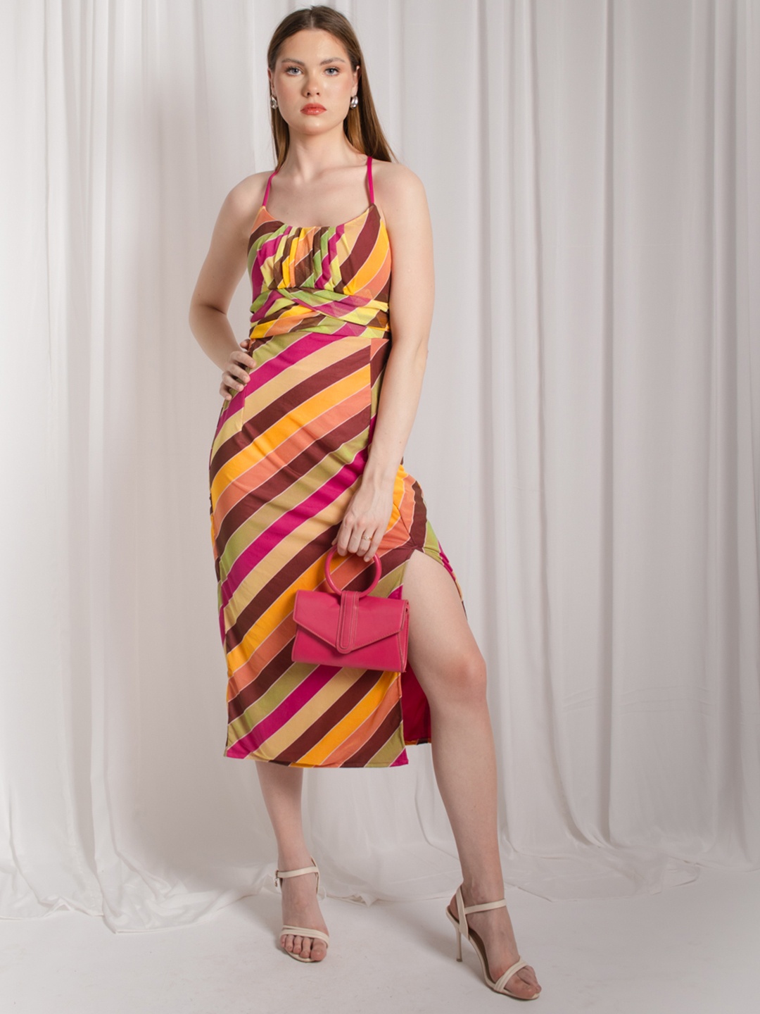 

Stylecast X Hersheinbox Tie-Up Striped A-Line Midi Dress, Multi