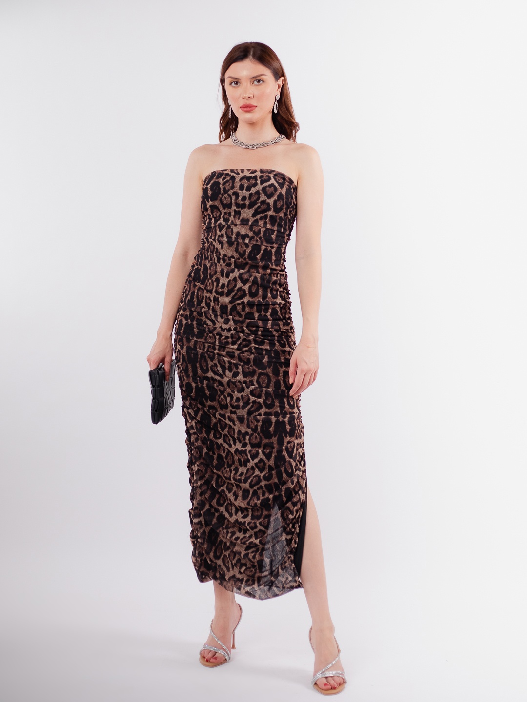 

Stylecast X Hersheinbox Animal Print Bodycon Bandeau Midi Dress, Black