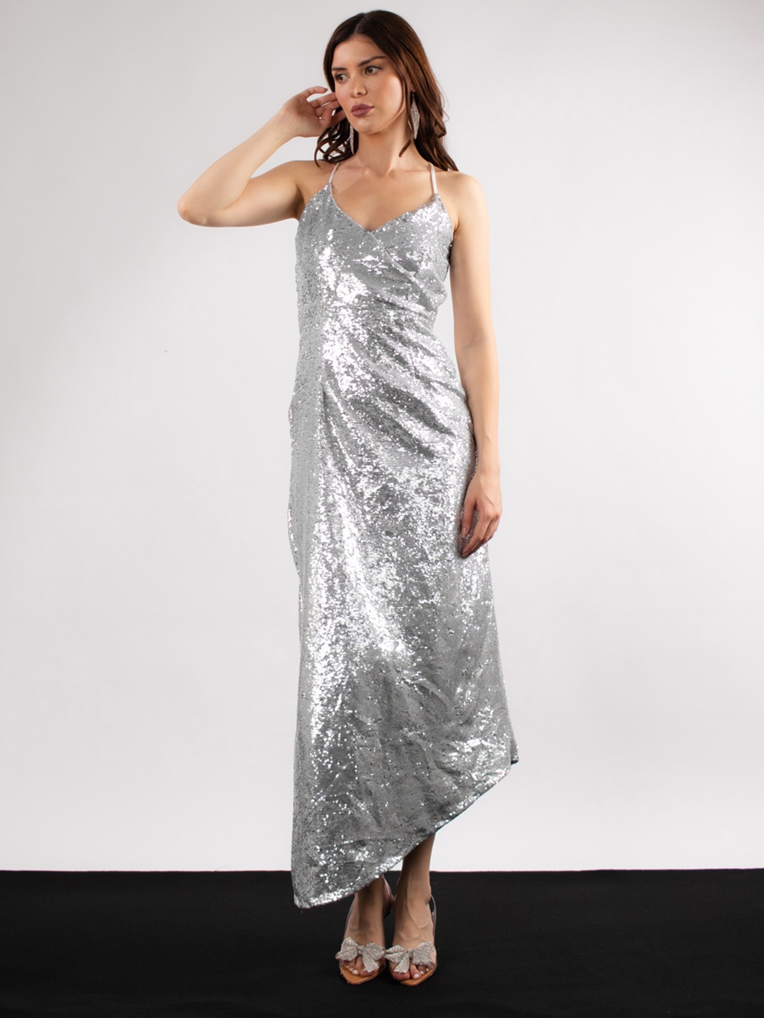 

Stylecast X Hersheinbox Embellished Sheath Midi Dress, Silver