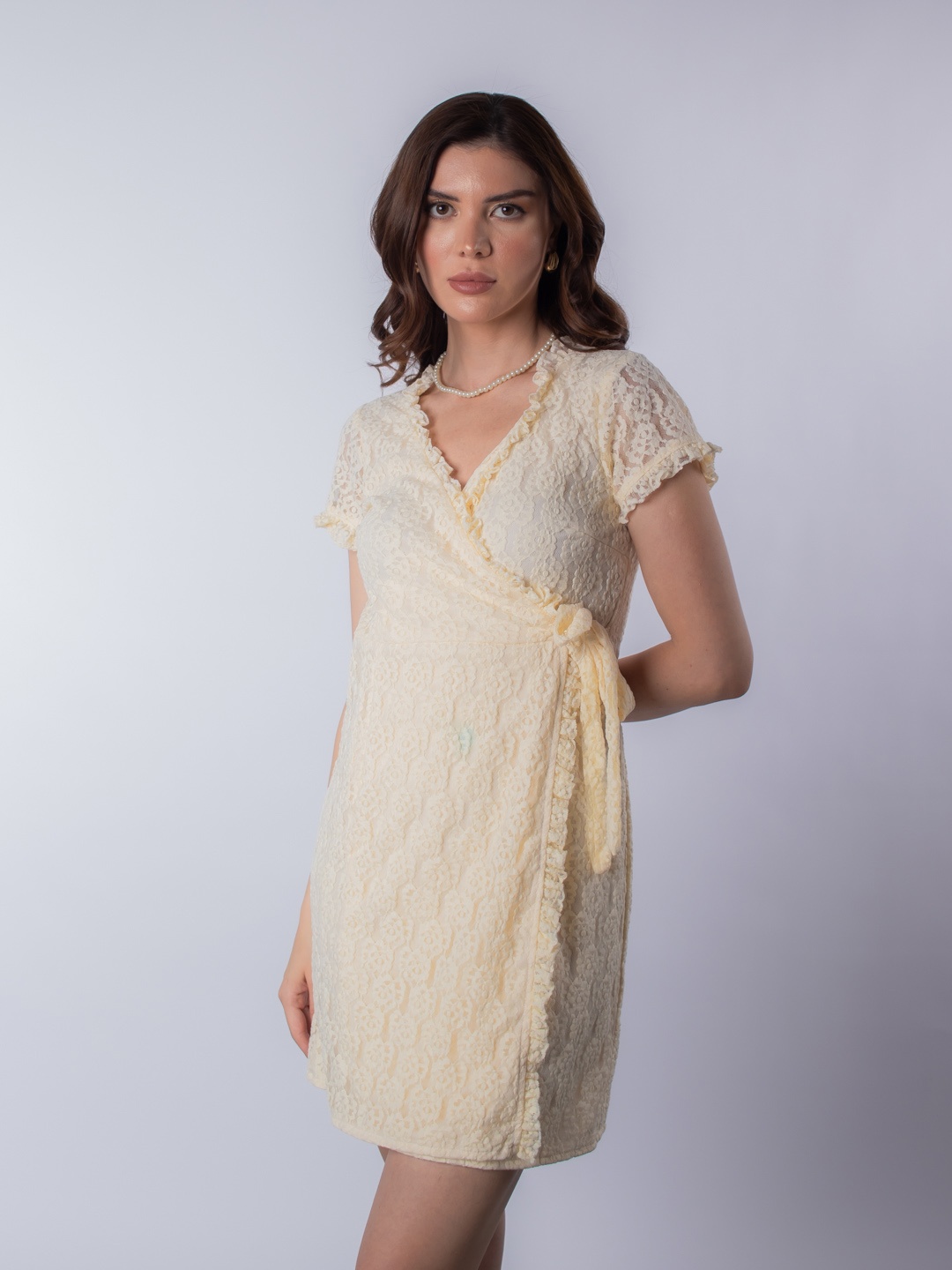 

Stylecast X Hersheinbox Lace Wrap Mini Dress, Cream