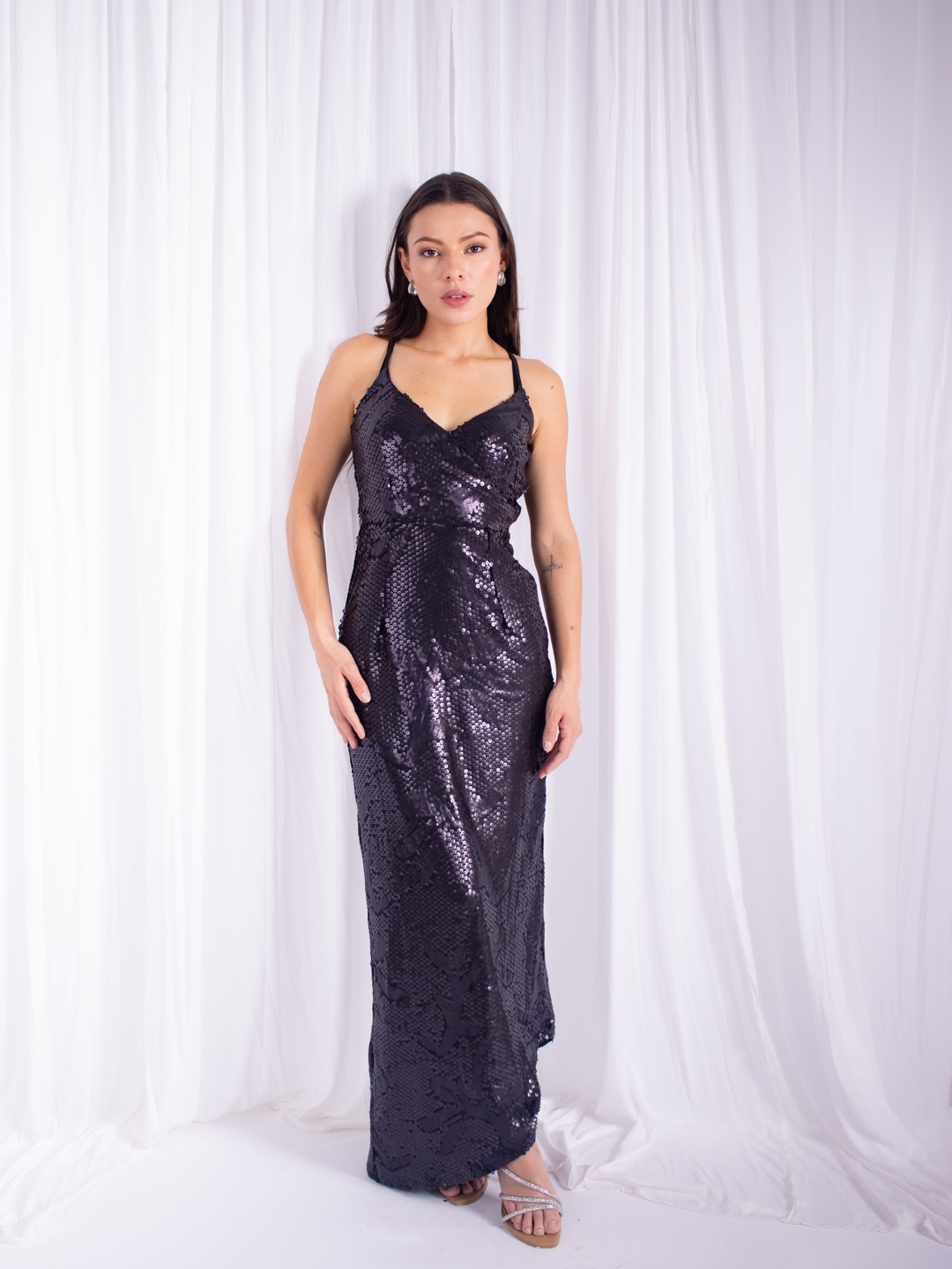 

Stylecast X Hersheinbox Sequined Glam Wrap Style Maxi Dress, Black