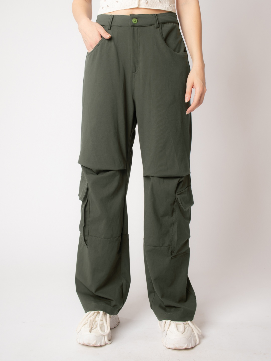 

Stylecast X Hersheinbox Women High-Rise Cargos Trousers, Olive