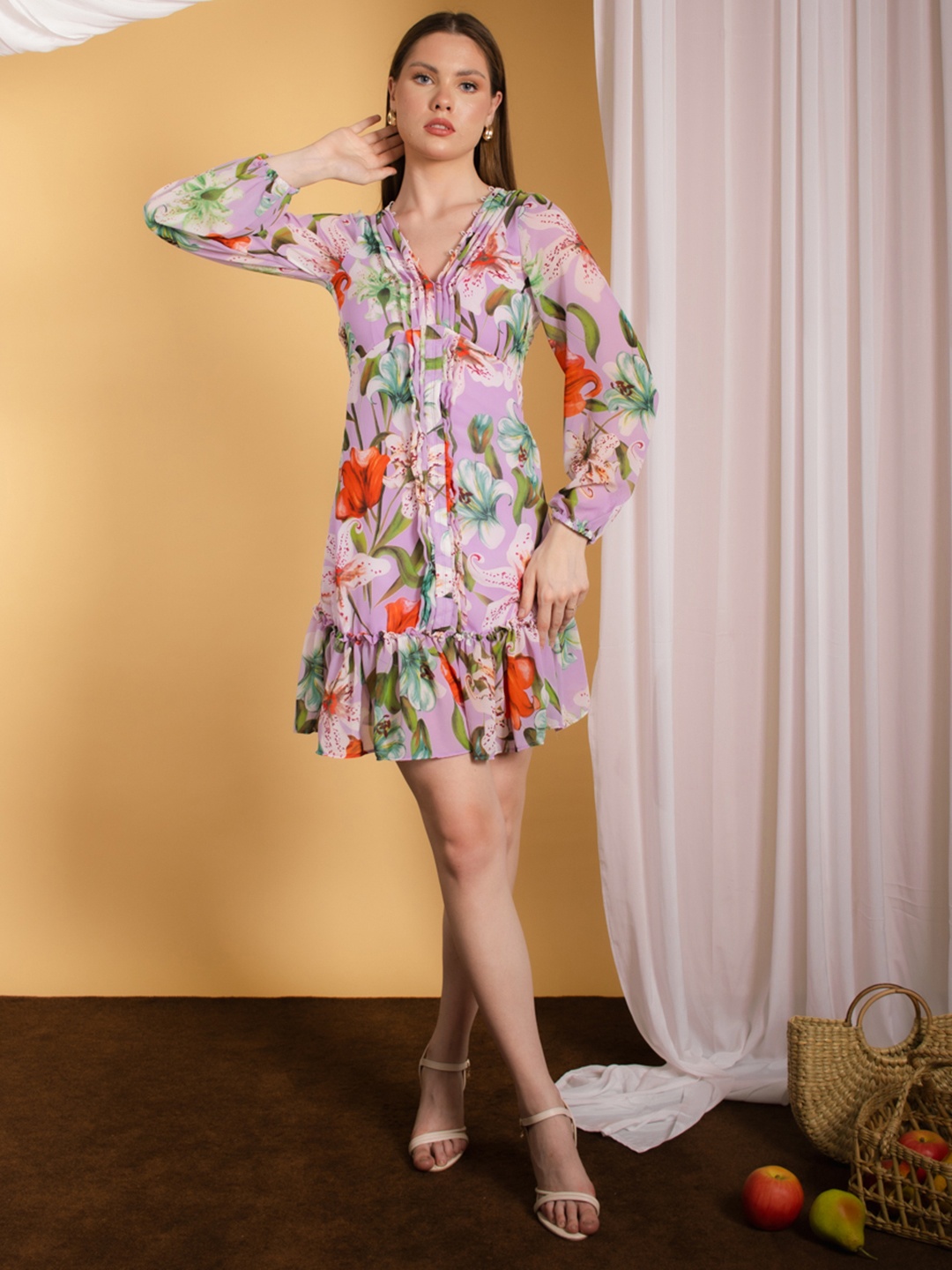 

Stylecast X Hersheinbox Floral Print Georgette Drop-Waist Mini Dress, Lavender