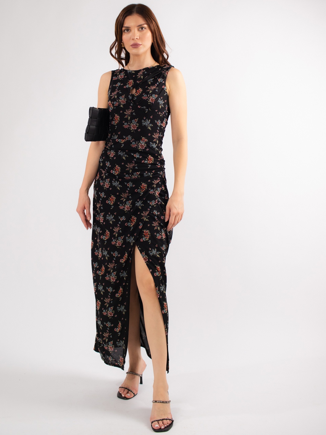 

Stylecast X Hersheinbox High-Slit Floral Print Sheath Maxi Dress, Black