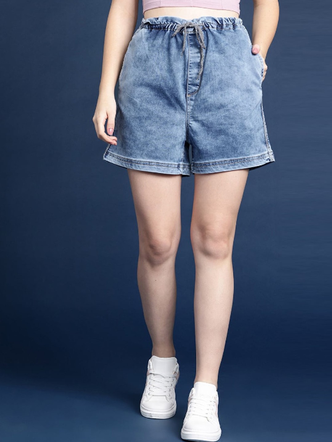

Chemistry Women Washed Pure Cotton Denim Shorts, Blue