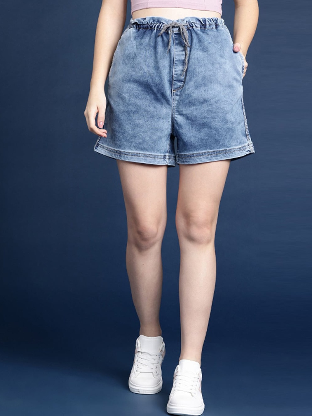 

all about you Women Washed Pure Cotton Denim Shorts, Blue