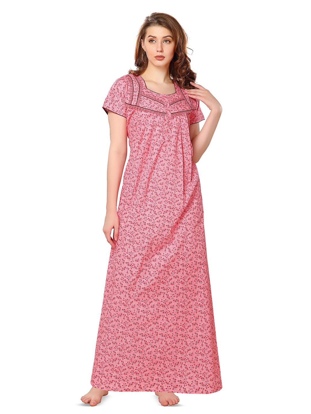 

Soulemo Floral Printed Pure Cotton Maxi Nightdress, Pink