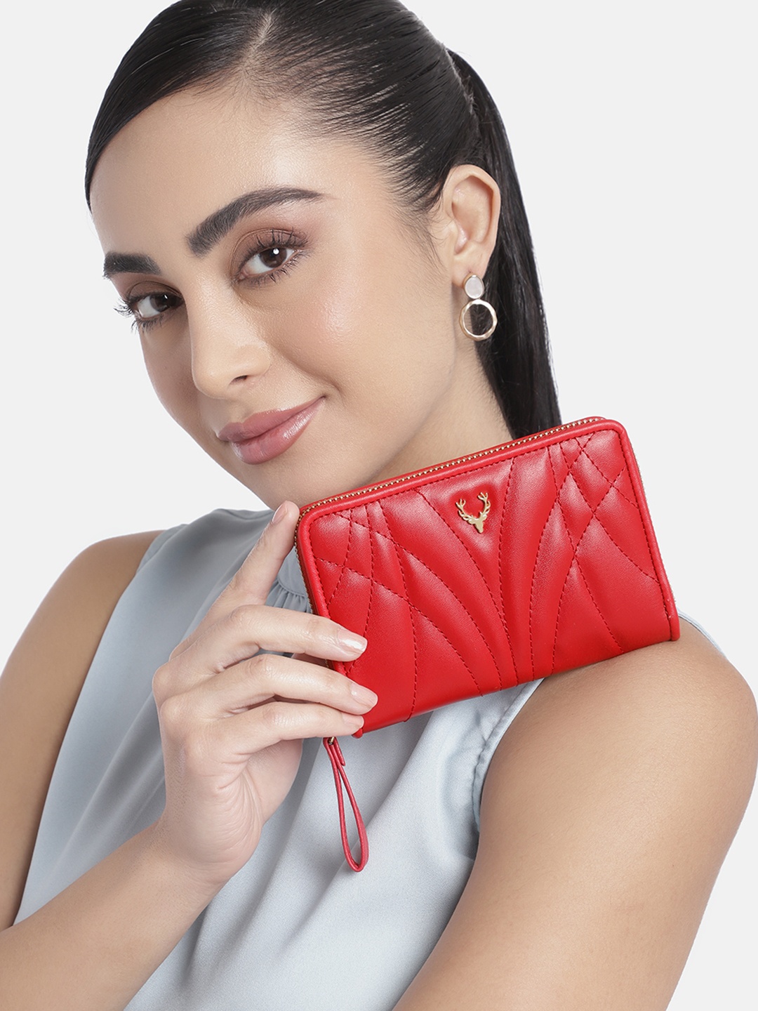 

Allen Solly Women Geometric Pattern Quilted Zip Around Wallet, Red