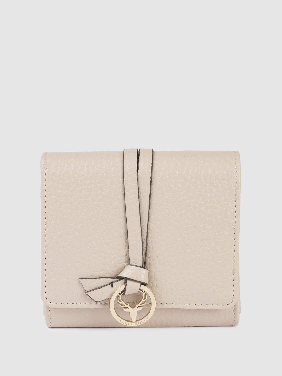 

Allen Solly Women Animal Textured Bow Detail PU Two Fold Wallet, Beige
