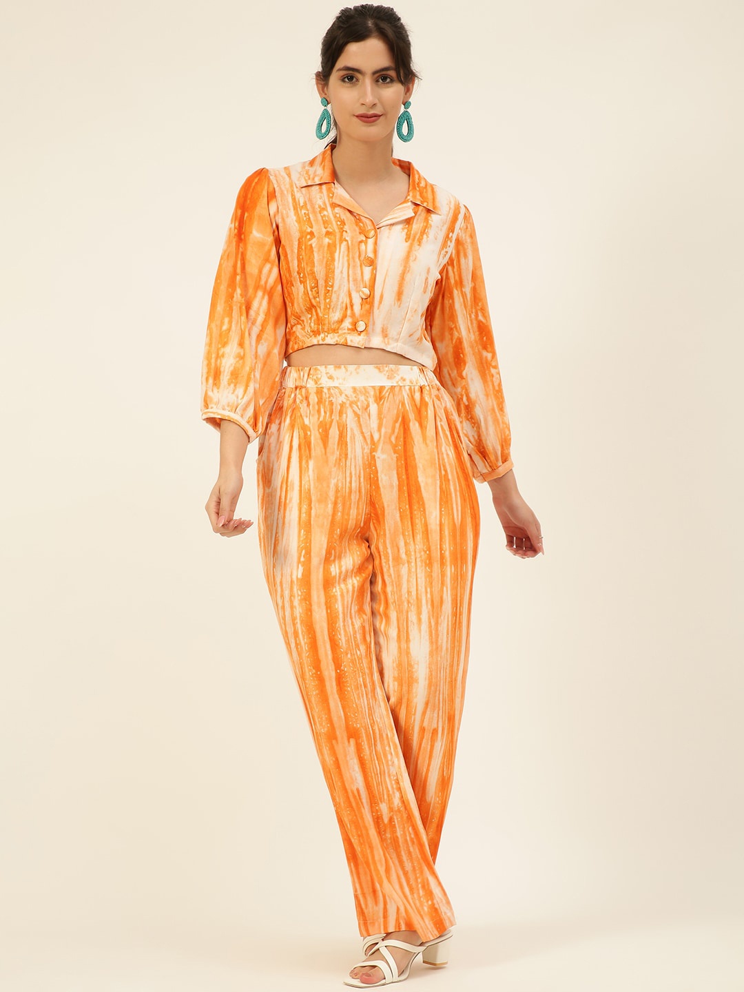 

JAVINISHKA Tie & Dye Crop Shirt With Trousers, Orange