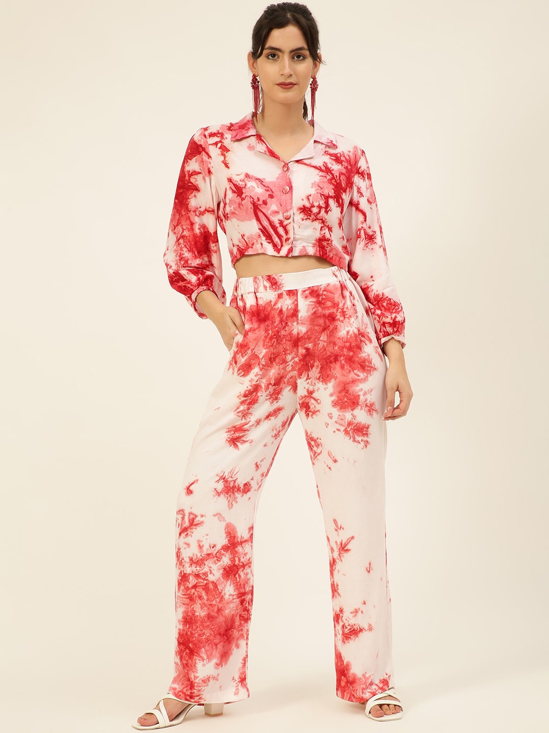 

JAVINISHKA Tie-Dyed Long Sleeve Crop Shirt And Trouser, Pink