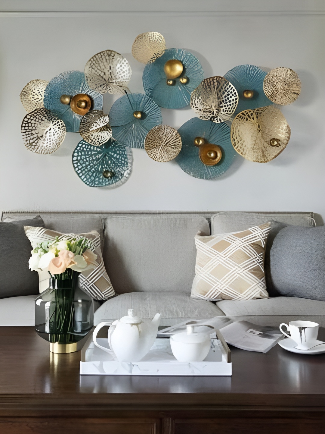 

ANSHIKA INTERNATIONAL Teal Textured Metal Wall Hanging, Gold