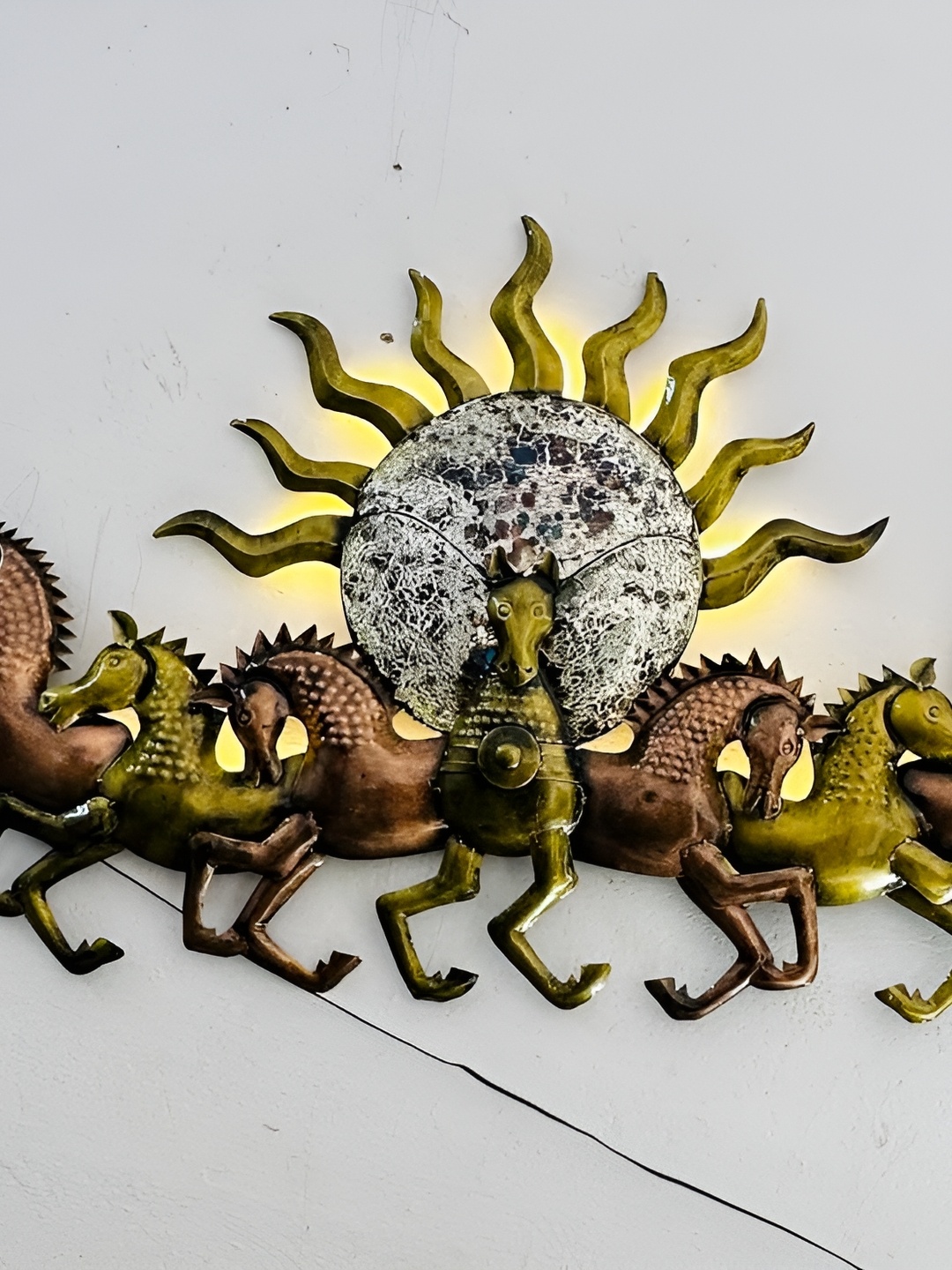 

ANSHIKA INTERNATIONAL Beige & Brown Running 7 Horses Metal Wall Hanging