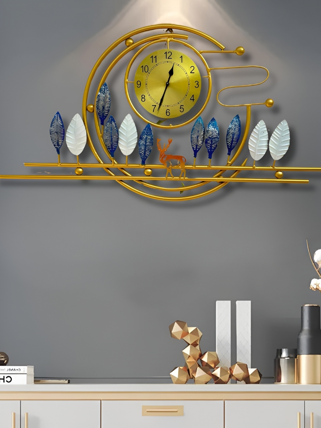 

ANSHIKA INTERNATIONAL Beige & Blue Analog Clock Hanging Wall Decor