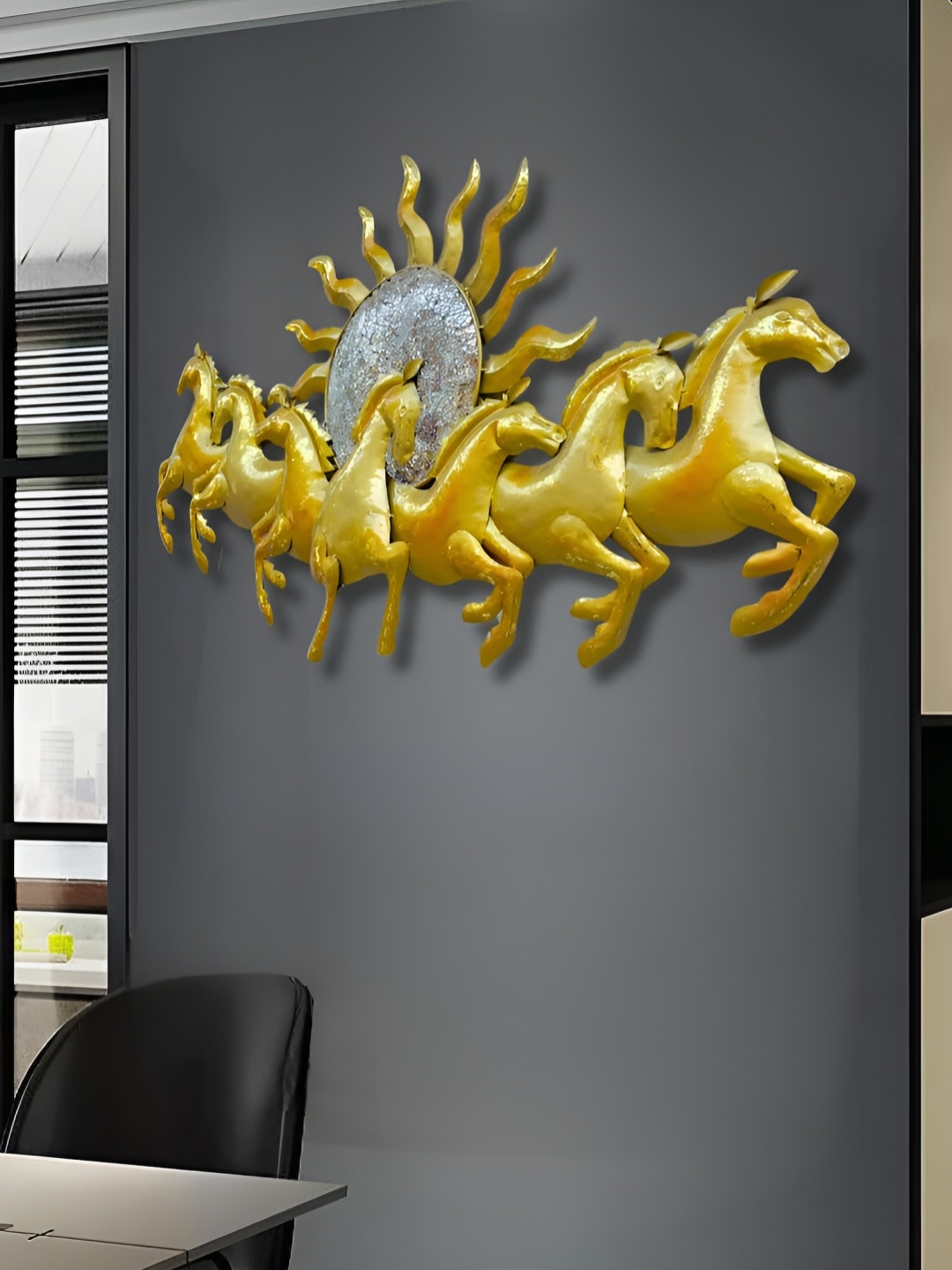 

ANSHIKA INTERNATIONAL Beige Running 7 Horses With LED Hanging Wall Decor