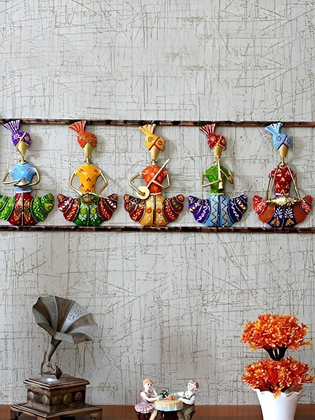 

ANSHIKA INTERNATIONAL Beige & Blue Rajasthani 5 Musicians Hanging Wall Decor