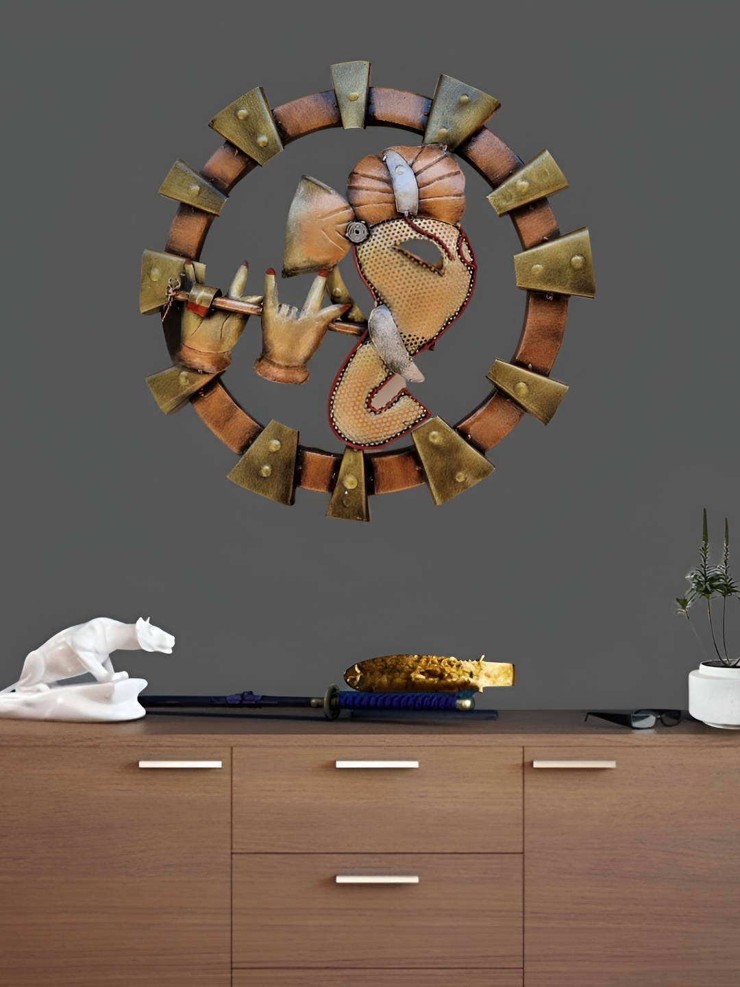 

ANSHIKA INTERNATIONAL Beige & Brown Ganesha-Design Metal Wall Hanging