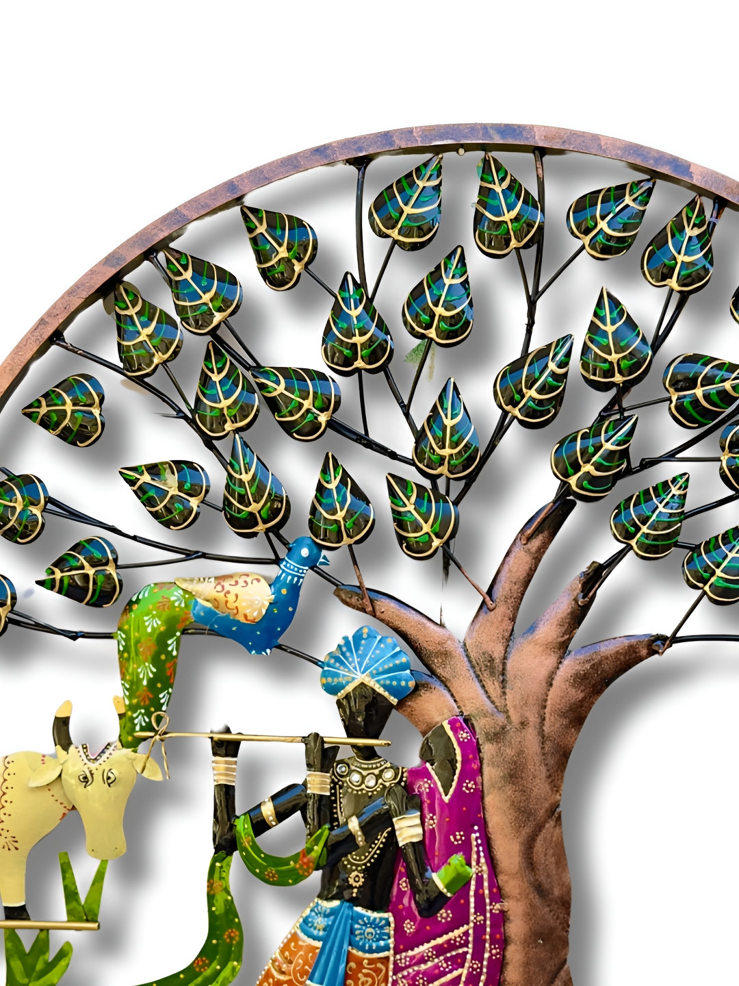 

ANSHIKA INTERNATIONAL Green & Black Radha Krishna Round Frame Hanging Wall Decor