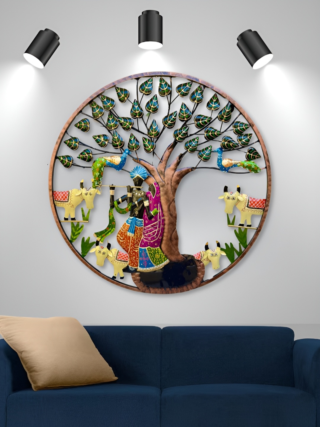

ANSHIKA INTERNATIONAL Black & Green Radha Krishna Design Metal Wall Hanging