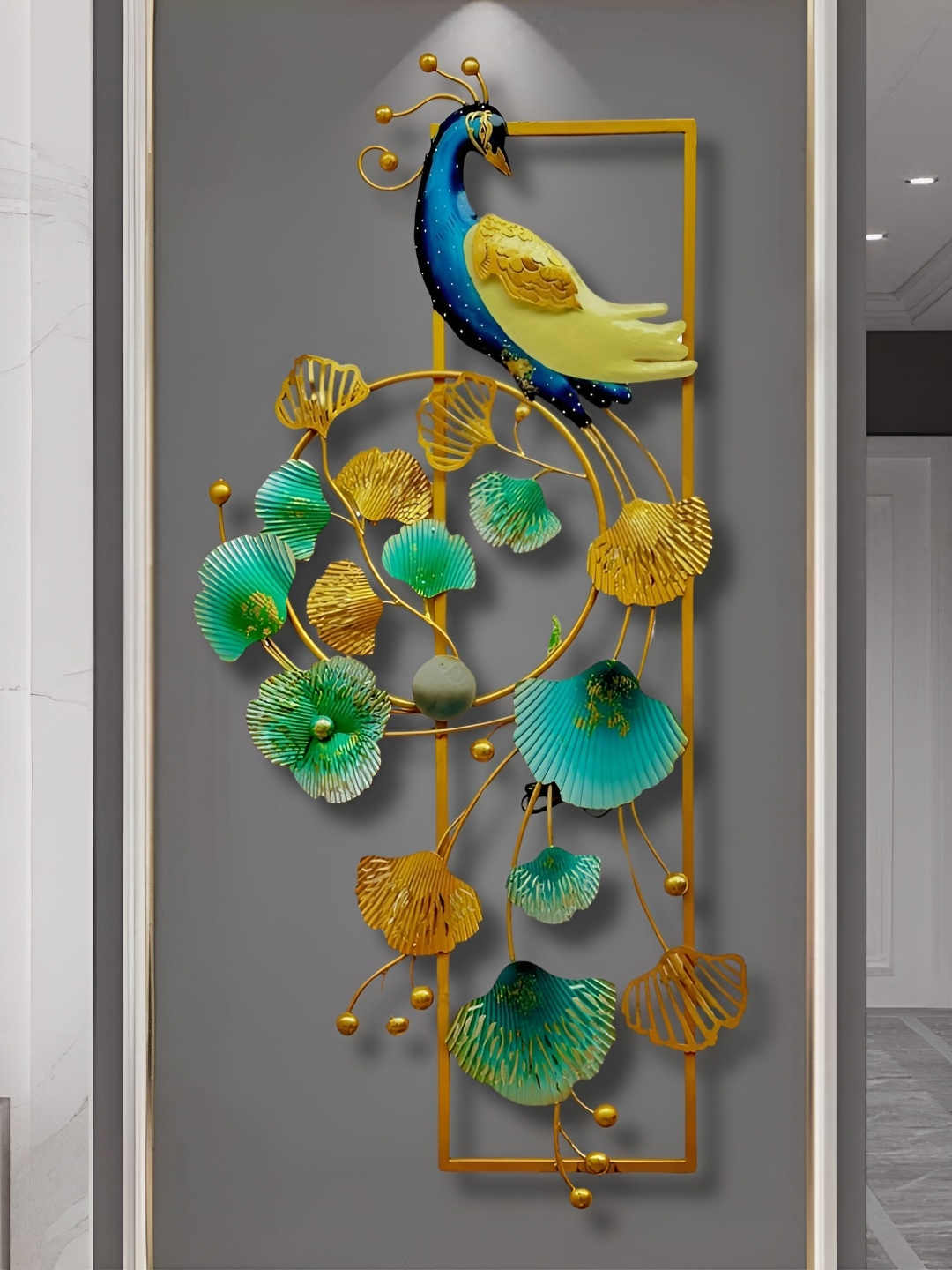 ANSHIKA INTERNATIONAL Brown Peacock Metal Wall Decor, Gold