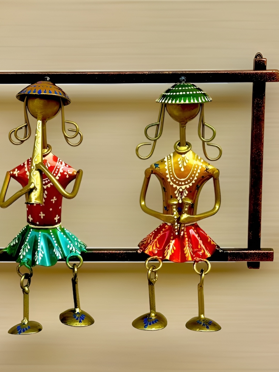 

ANSHIKA INTERNATIONAL Brown Textured 3 Musician Doll Wall Hanging Decor, Gold