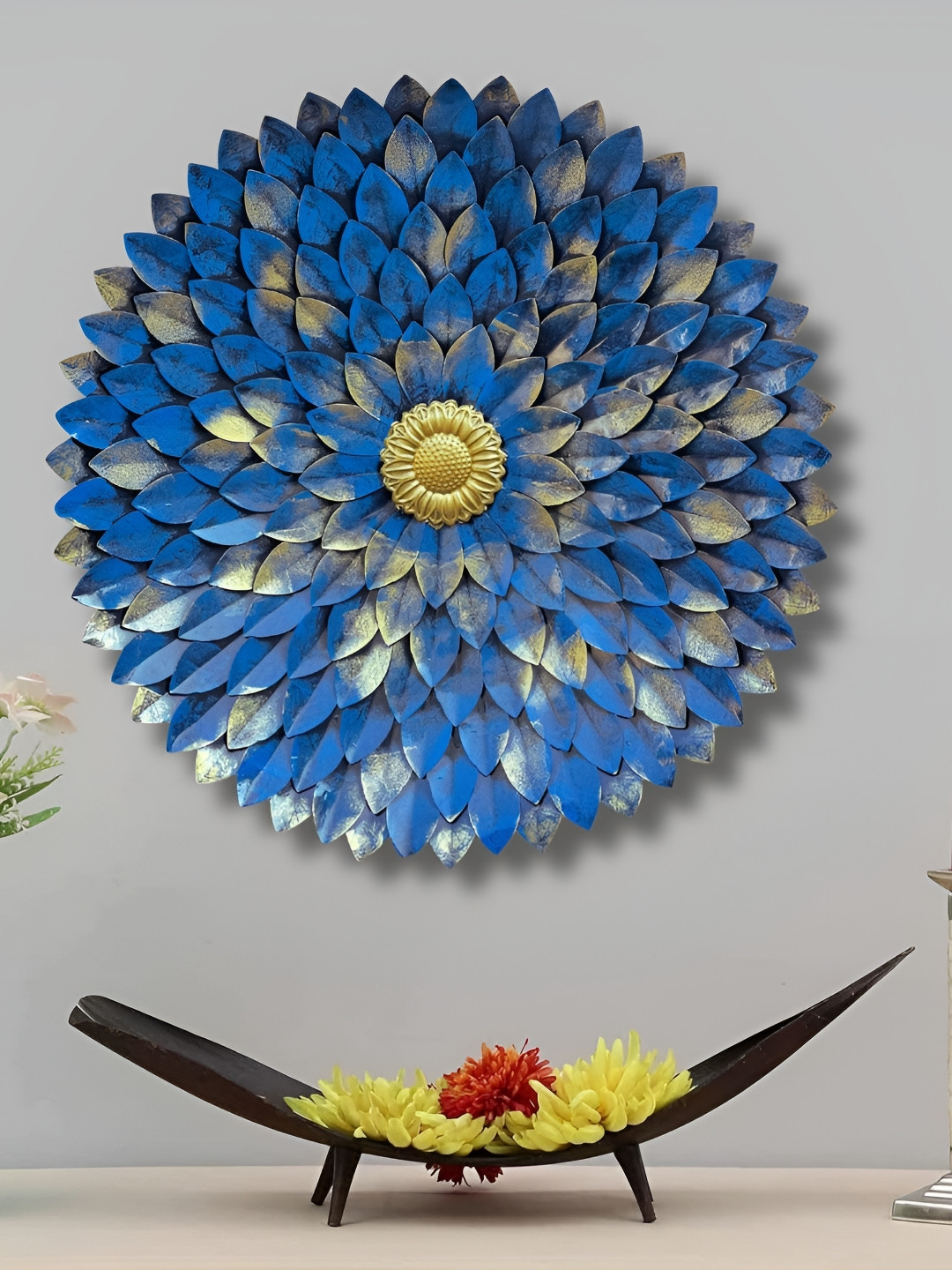 

ANSHIKA INTERNATIONAL Blue Flower Metal Wall Hanging Decor