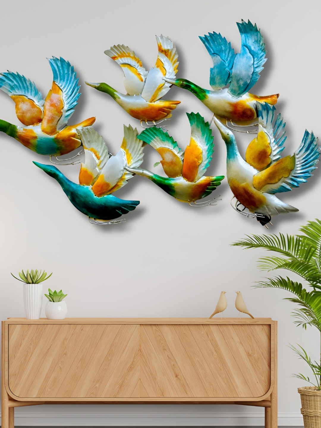 

ANSHIKA INTERNATIONAL Green Flying Duck Metal Wall Hanging Decor