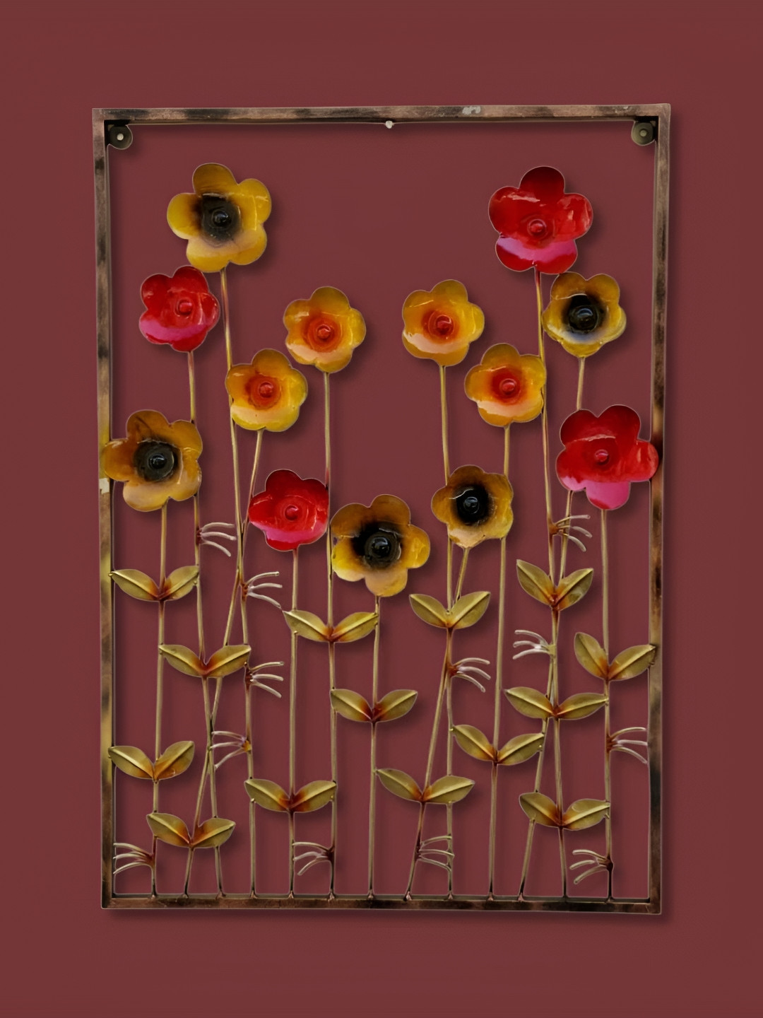 

ANSHIKA INTERNATIONAL Brown Textured Flower Metal Wall Hanging, Gold