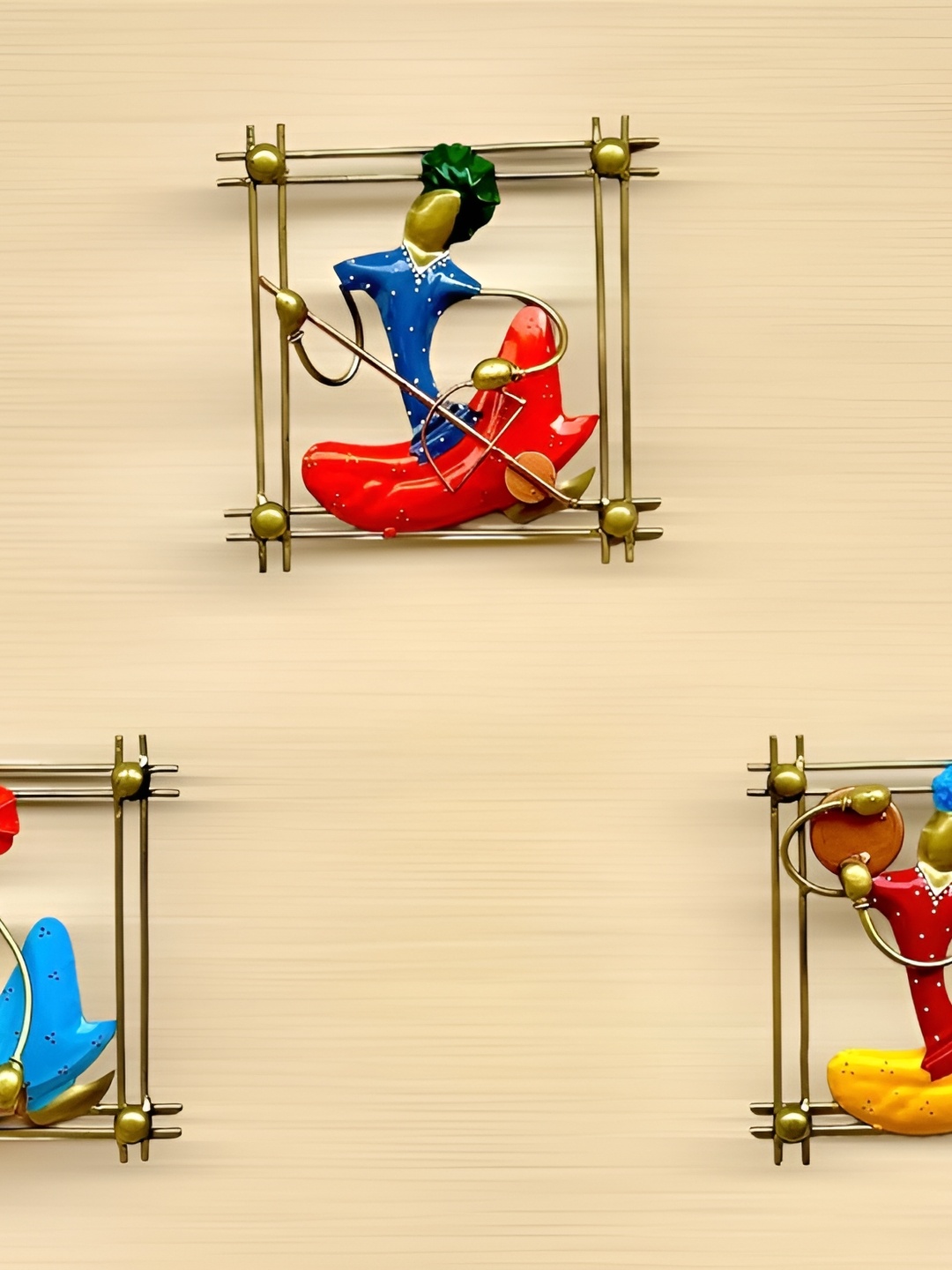 

ANSHIKA INTERNATIONAL 3-Pcs Beige & Blue Musician Hanging Wall Decor