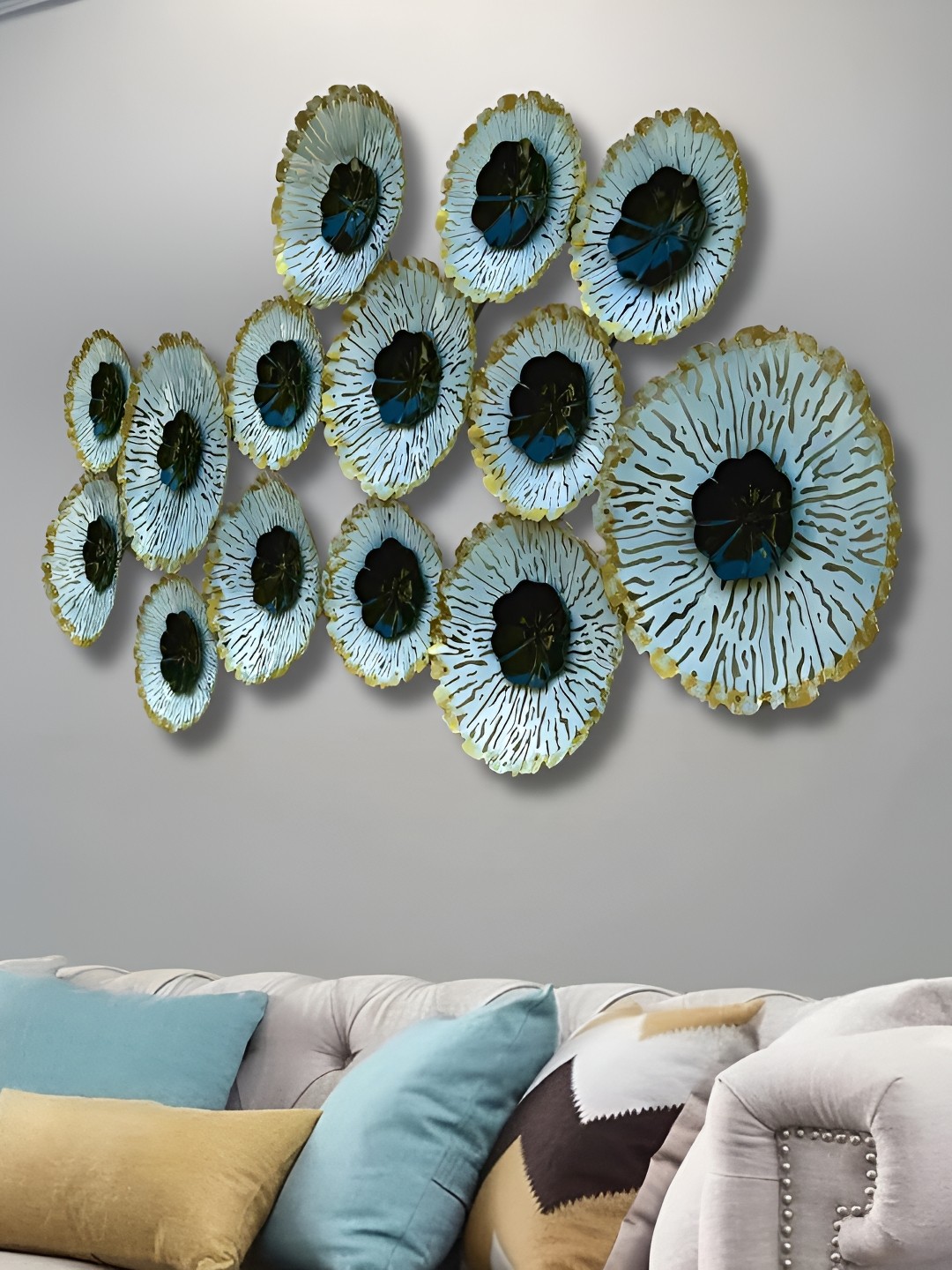 

ANSHIKA INTERNATIONAL White & Blue Textured Metal Flower Wall Decor