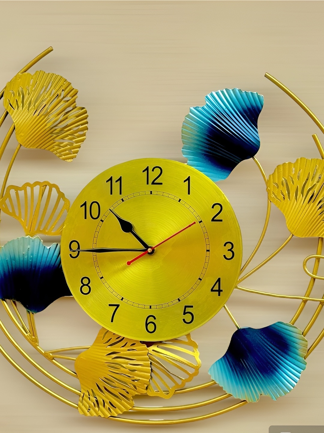 ANSHIKA INTERNATIONAL Beige & Blue Floral Clock Hanging Wall Decor