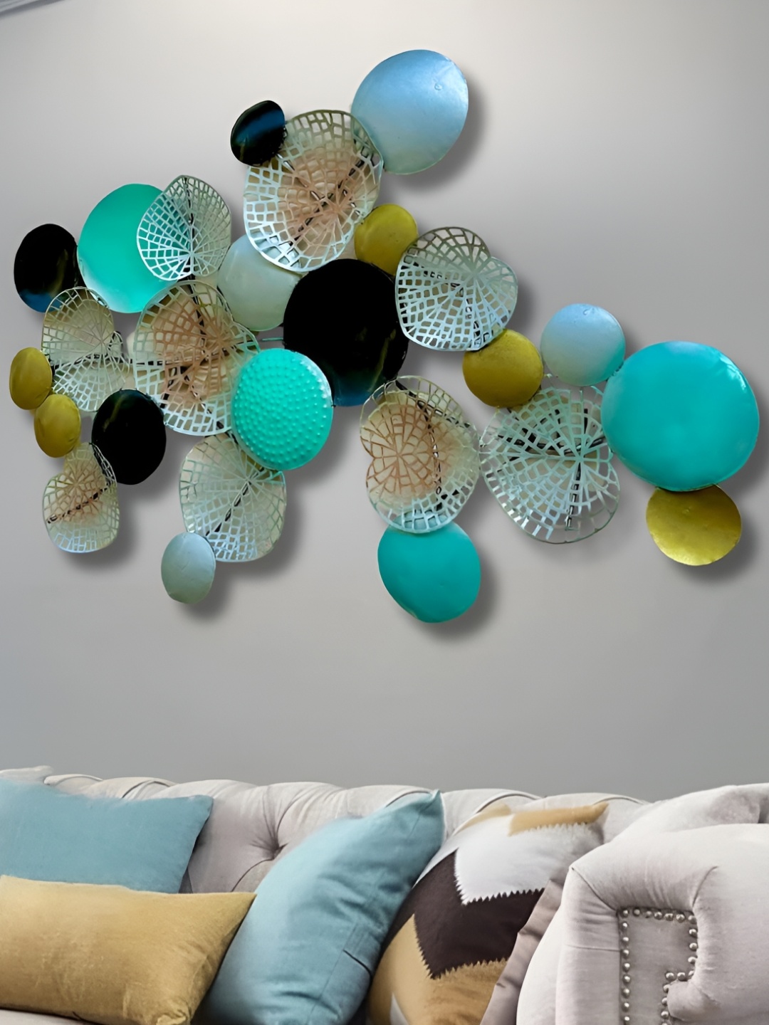 

ANSHIKA INTERNATIONAL Beige & Turquoise Blue Retro Design Hanging Wall Decor