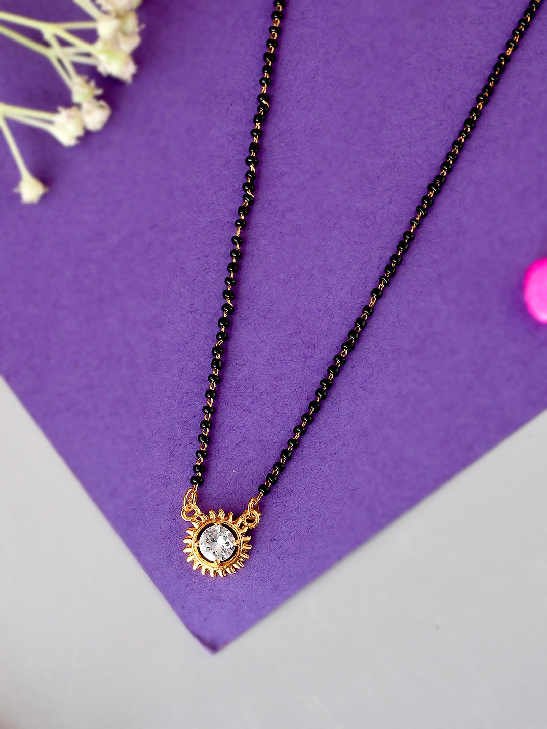 

Silvermerc Designs Gold-Plated Beaded & Stone-Studded Mangalsutra