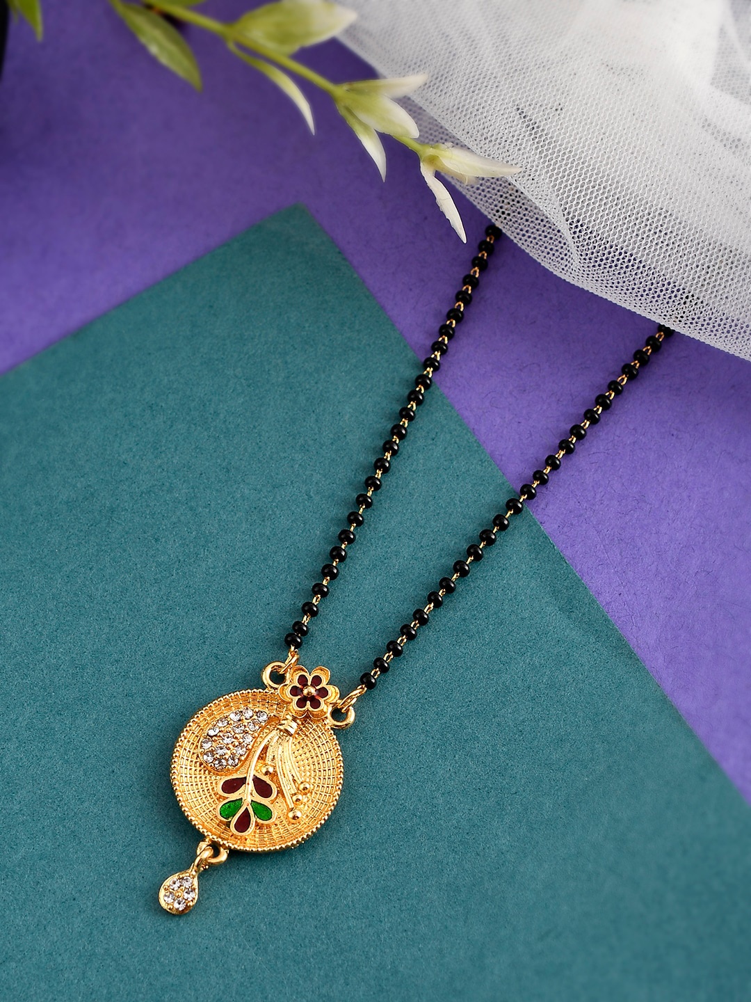 

Silvermerc Designs Gold-Plated Beaded Mangalsutra