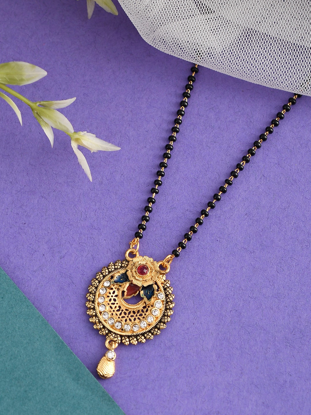 

Silvermerc Designs Gold-Plated Beaded Mangalsutra
