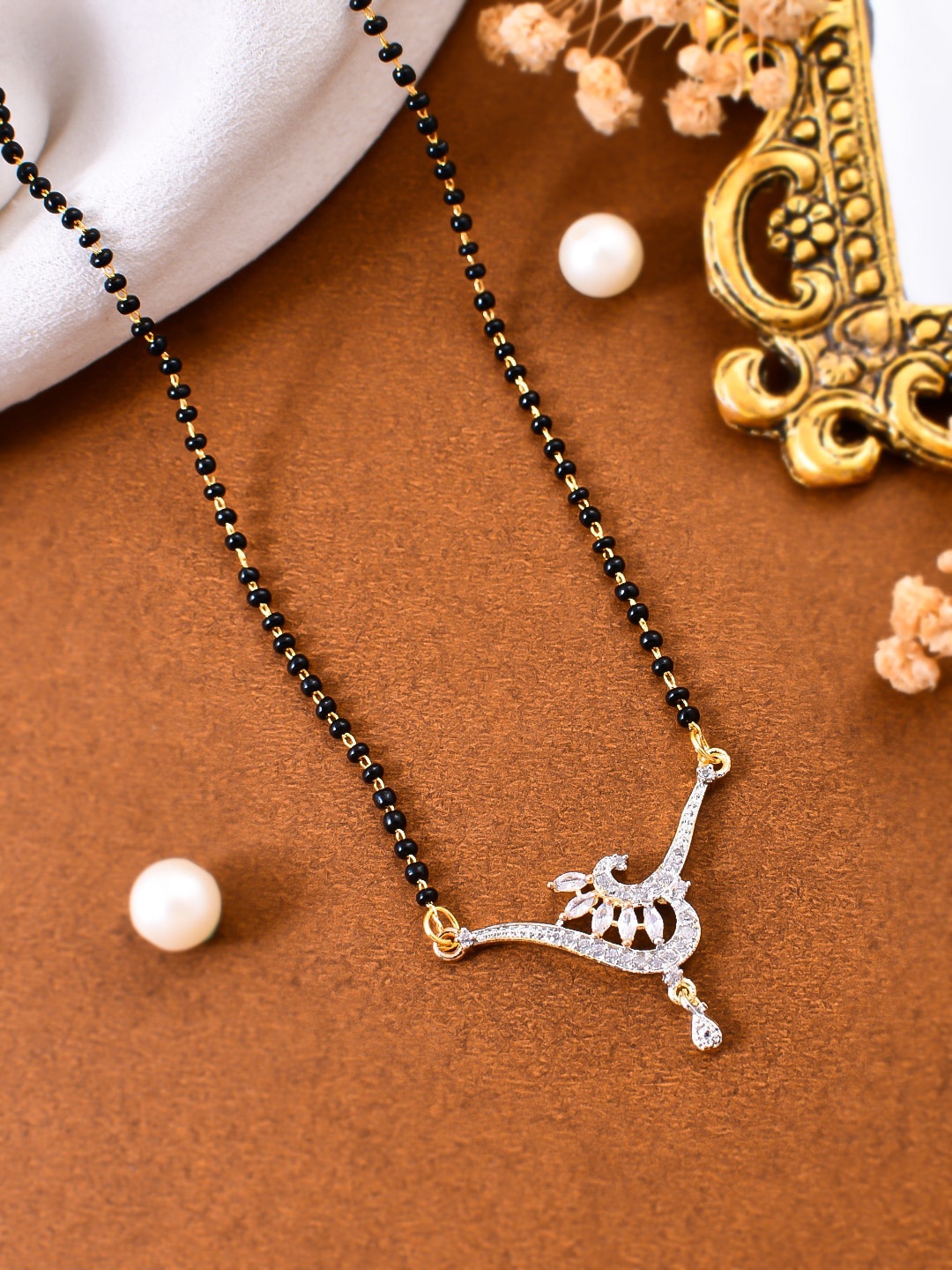 

Silvermerc Designs Gold-Plated Beaded Mangalsutra