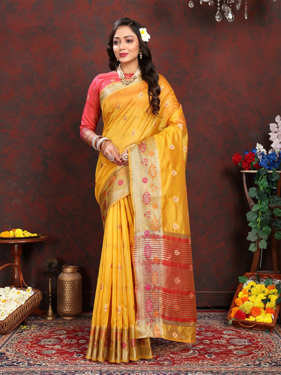 

KALINI Woven Design Banarasi Zari Saree, Gold