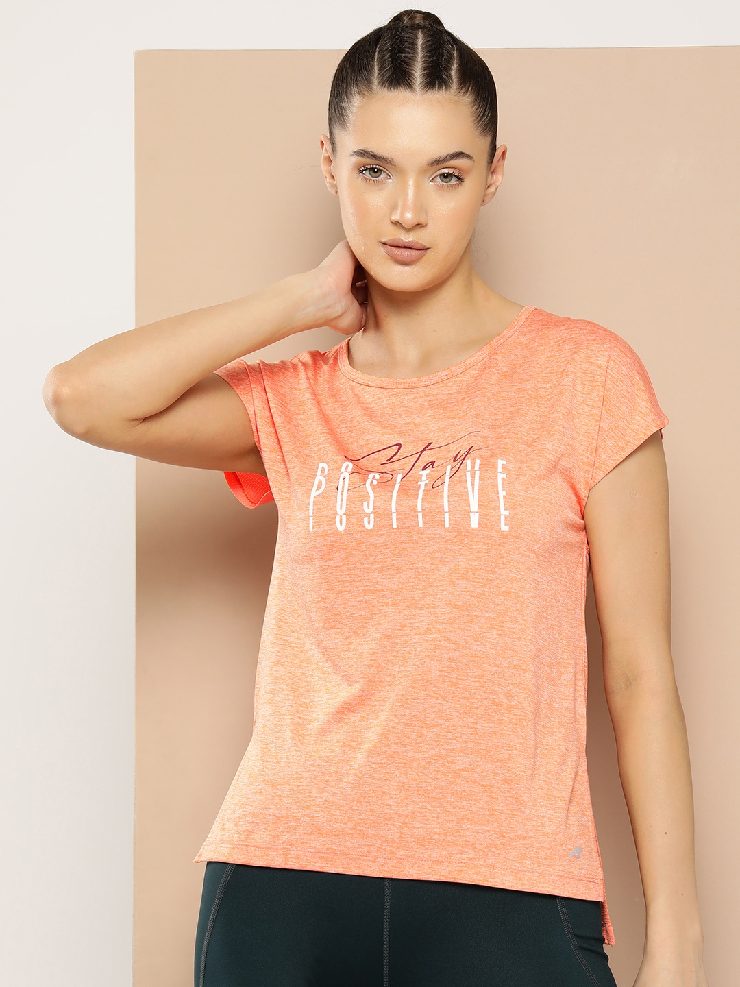 

Alcis Women Typography Printed Dry Tech Slim Fit Running T-shirt, Orange