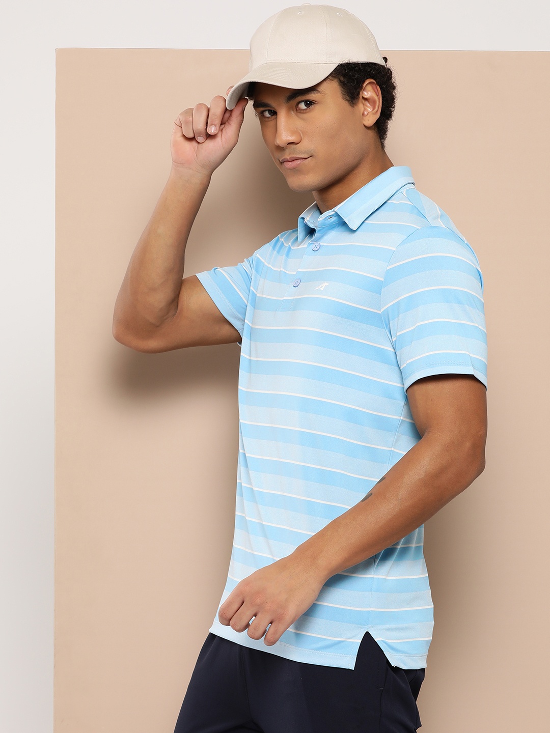 

Alcis Men Striped Polo Collar Dry Tech Golf T-shirt, Blue