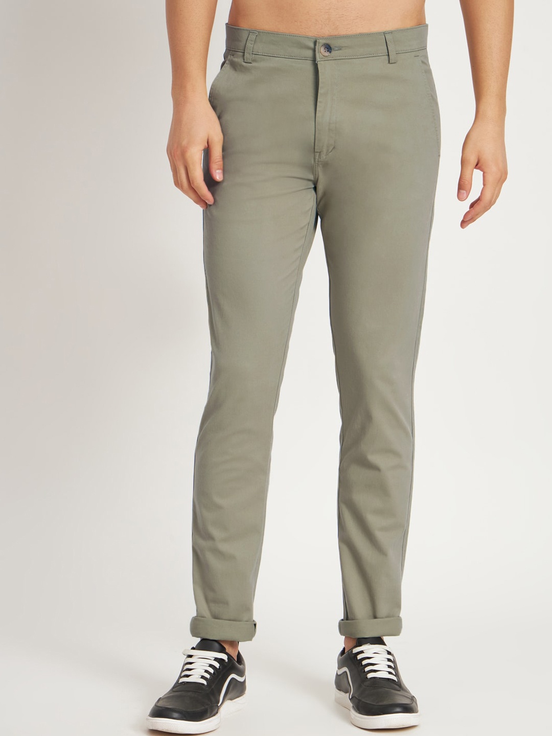 

RAGZO Men Slim Fit Cotton Low-Rise Trousers, Green