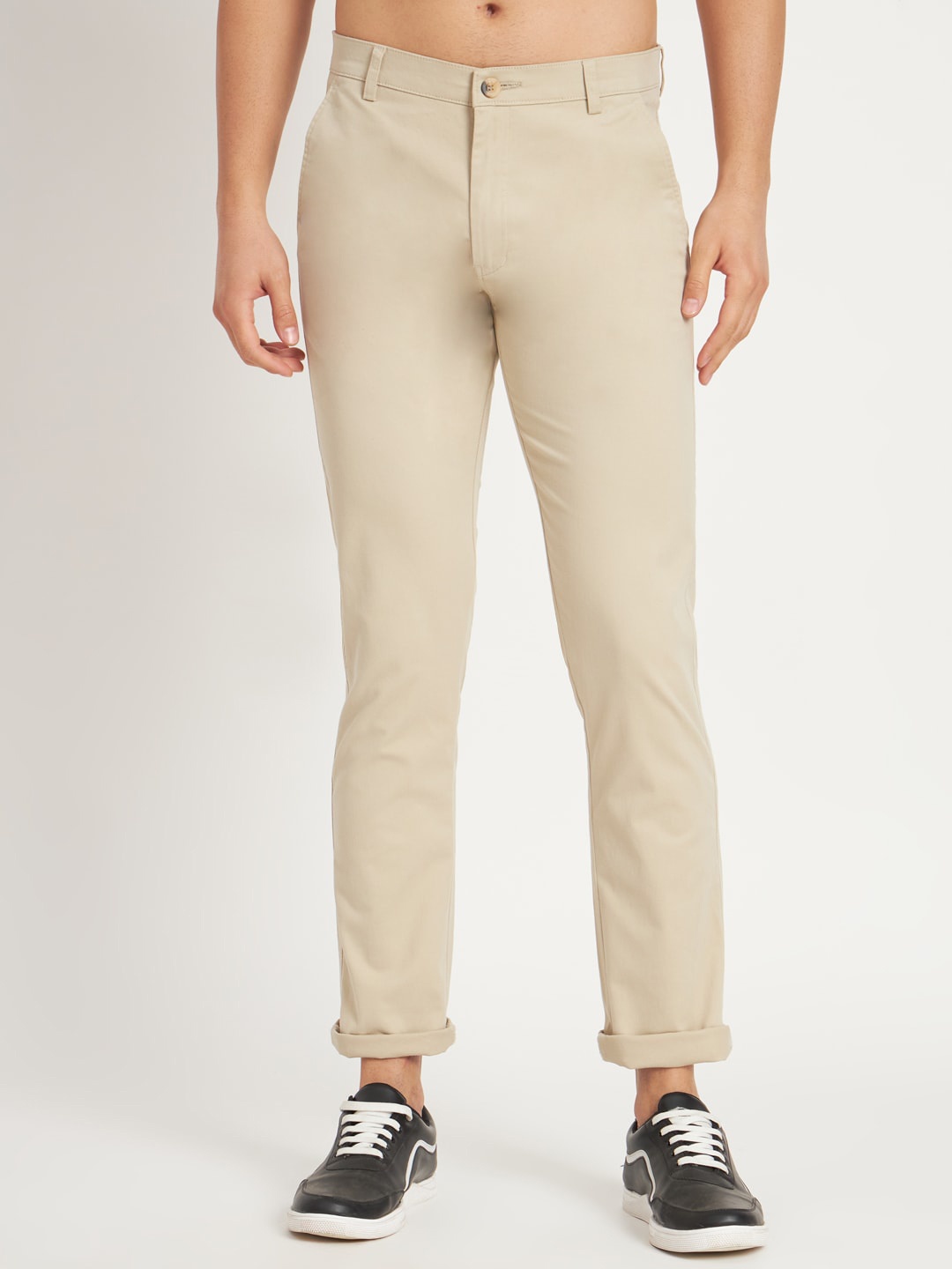 

RAGZO Men Slim Fit Low-Rise Cotton Regular Trouser, Beige