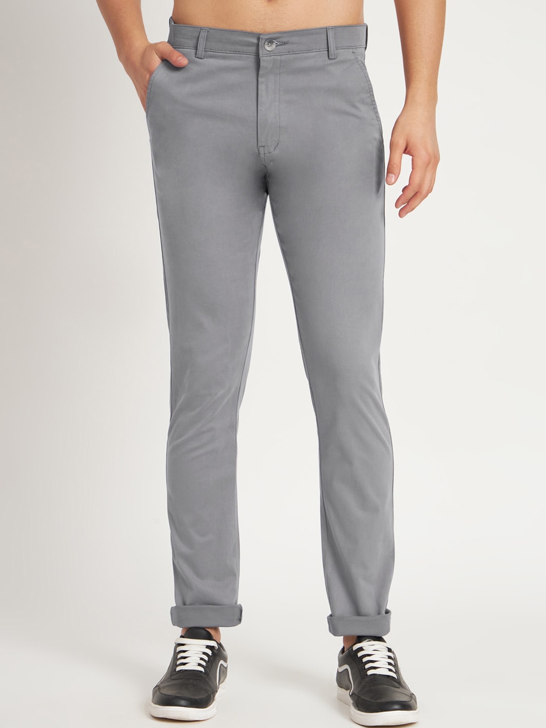 

RAGZO Men Slim Fit Low-Rise Cotton Regular Trouser, Grey