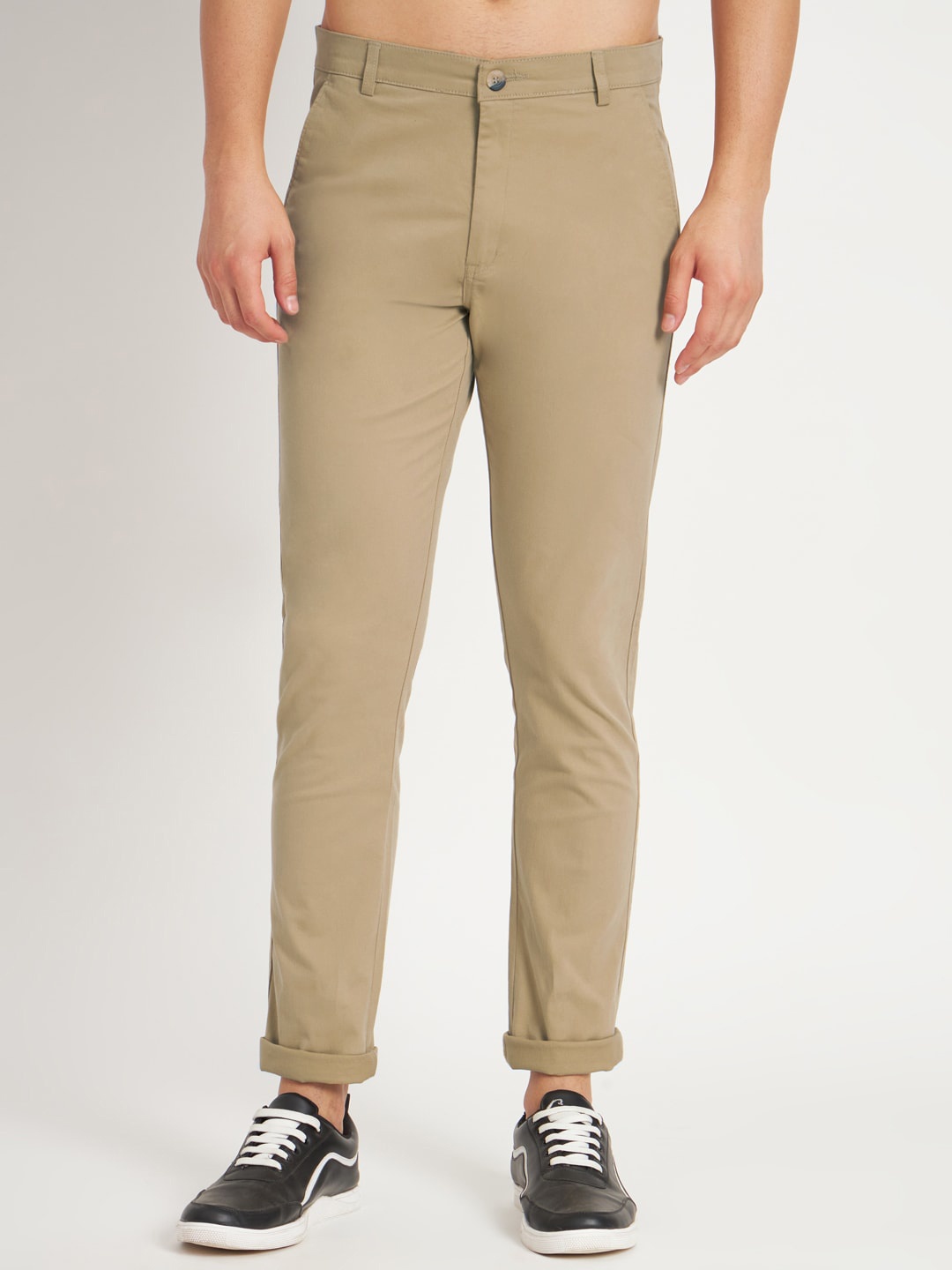 

RAGZO Men Slim Fit Cotton Low-Rise Trousers, Khaki