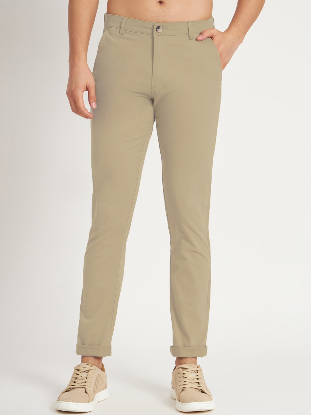

RAGZO Men Slim Fit Low-Rise Regular Trouser, Beige