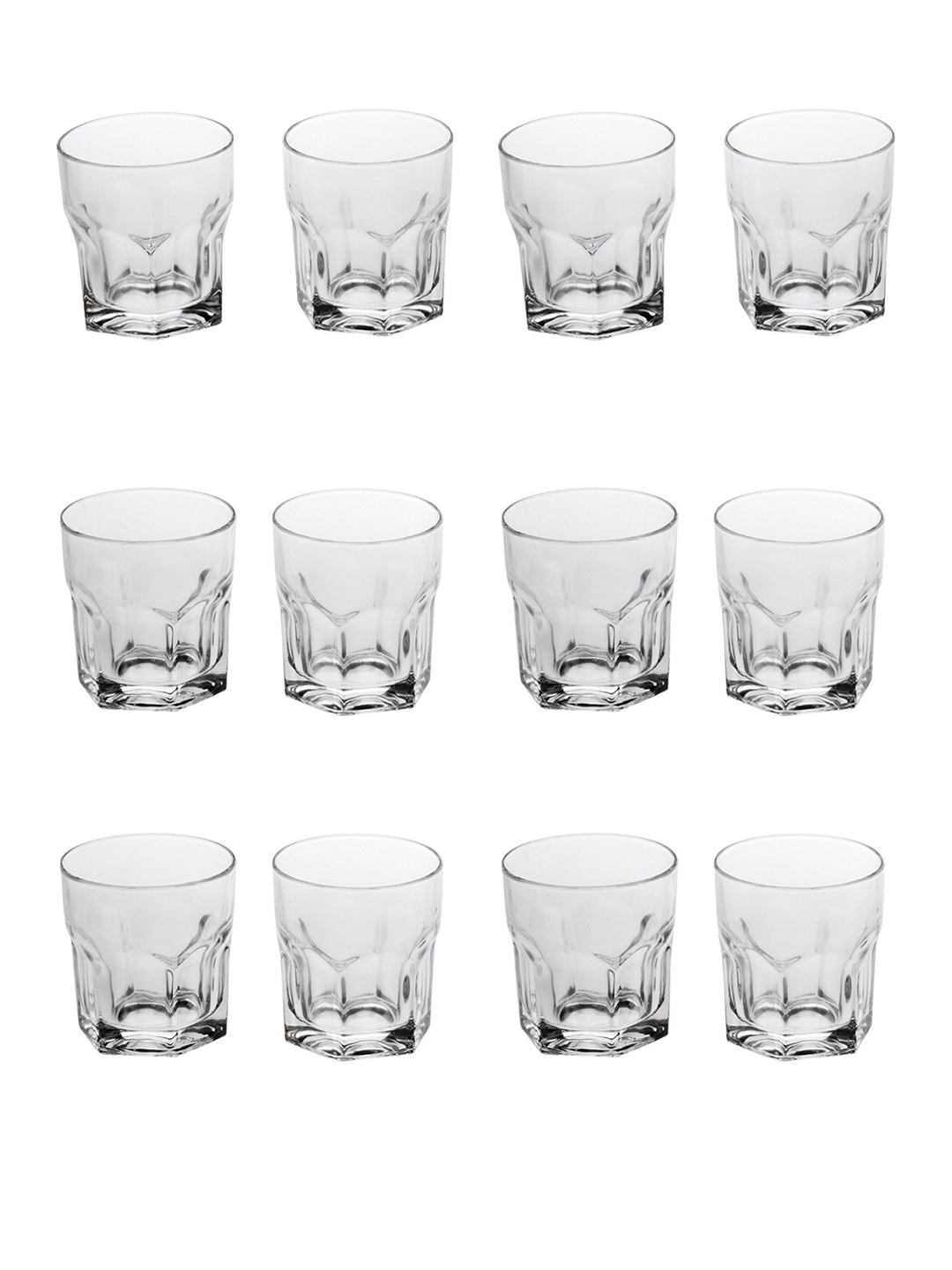 

1ST TIME Transparent 12Pcs Textured Glass Dishwasher Safe Whisky Glasses 250 ml Each